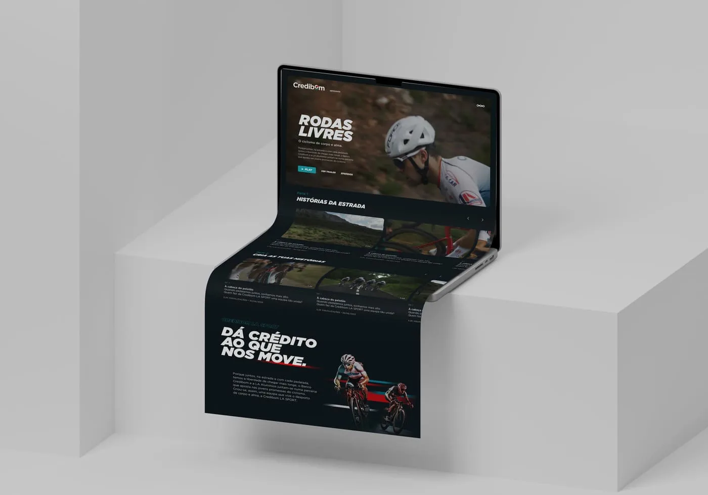 Landing page da websérie Rodas Livres, da Credibom, apresentada num portátil