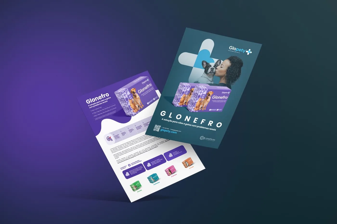 Flyer proposto para o Glonefro, suplemento da Glopety para saúde renal de cães e gatos