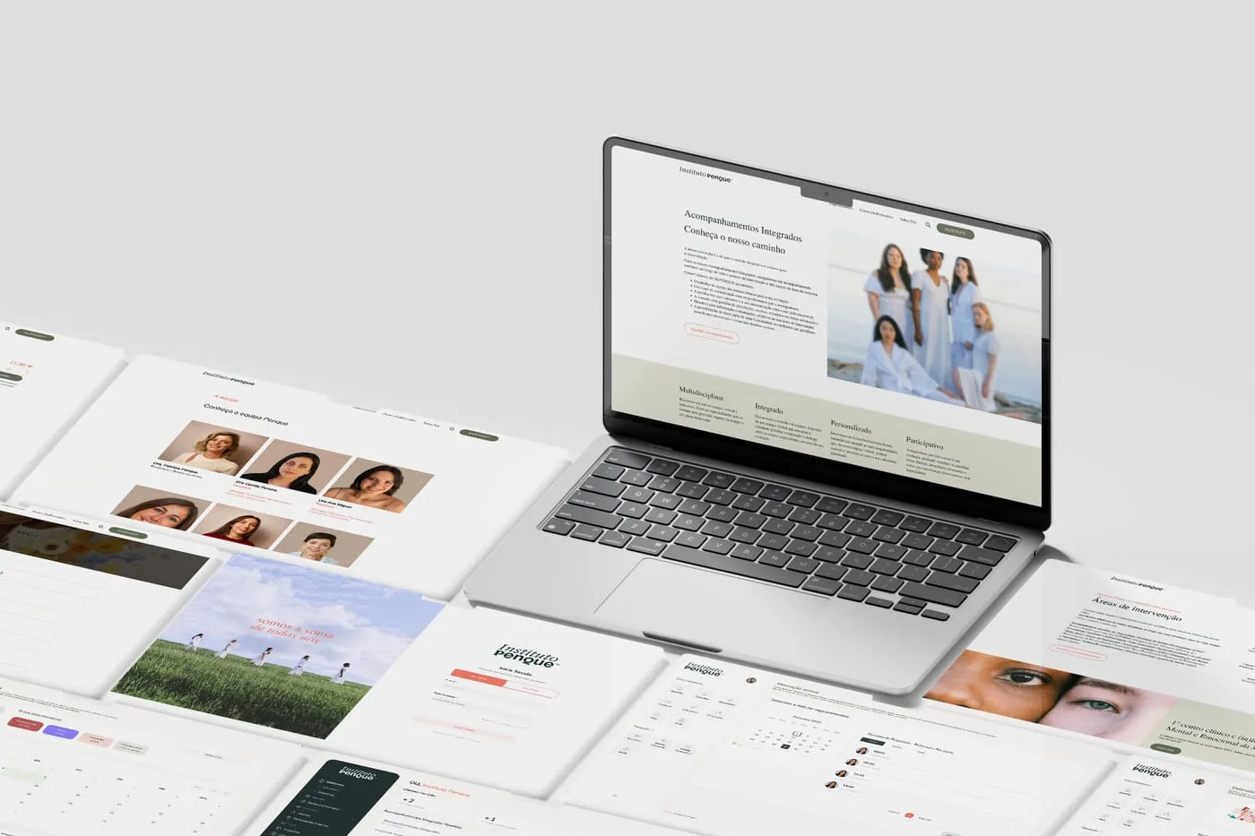 Interfaces do website e da plataforma do Instituto Penque apresentadas em vários ecrãs