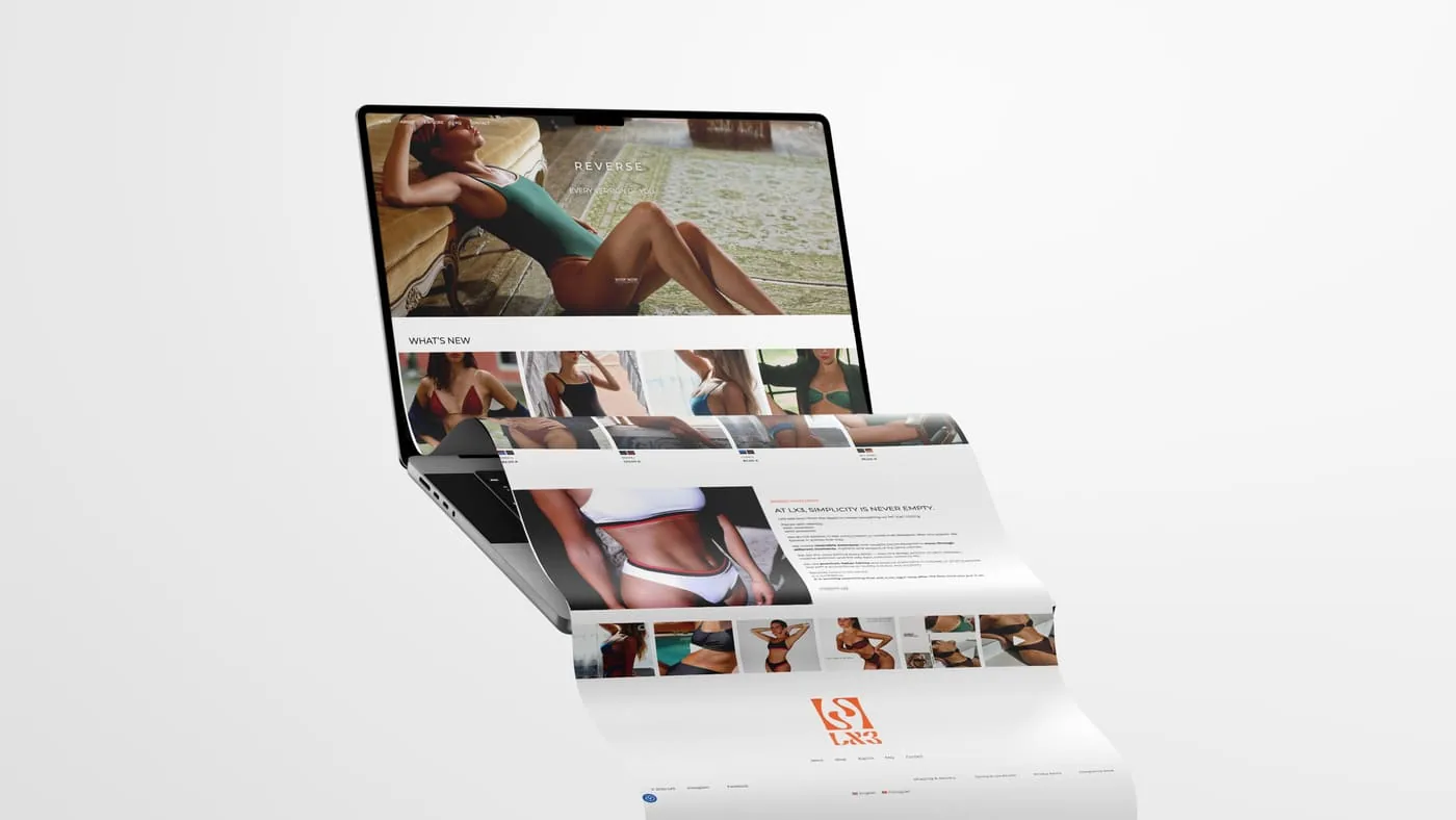 Website e-commerce da LX3, apresentado num portátil
