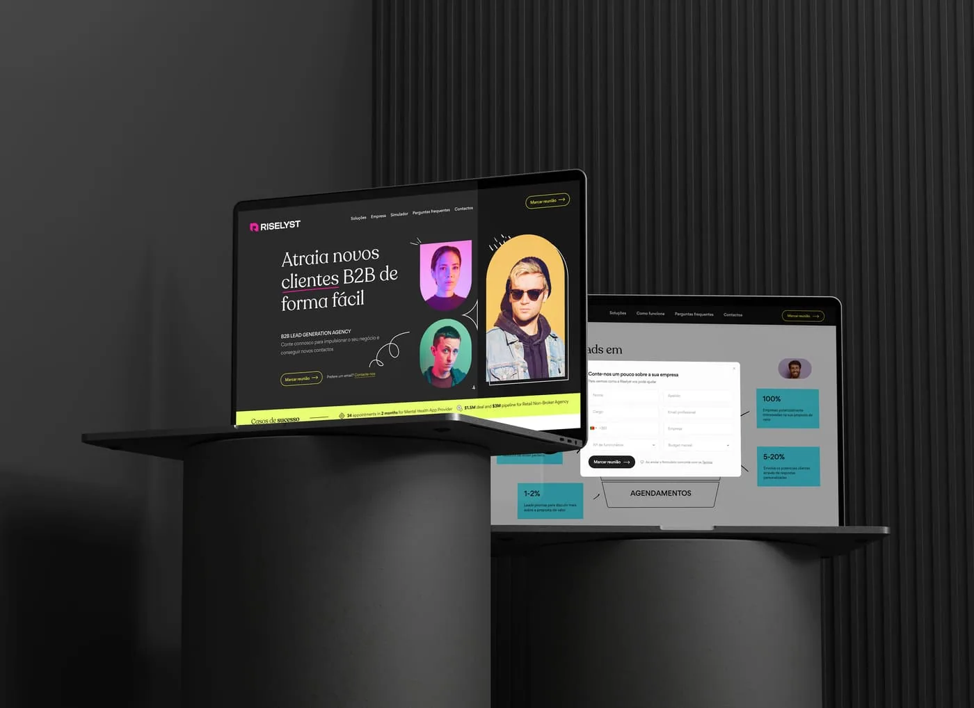 Landing page da Riselyst apresentada em dois portáteis