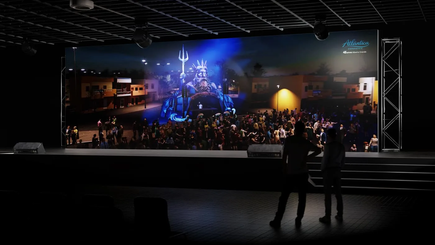 Vídeo 3D do evento Atlântica Experience, exibido num ecrã de grande formato